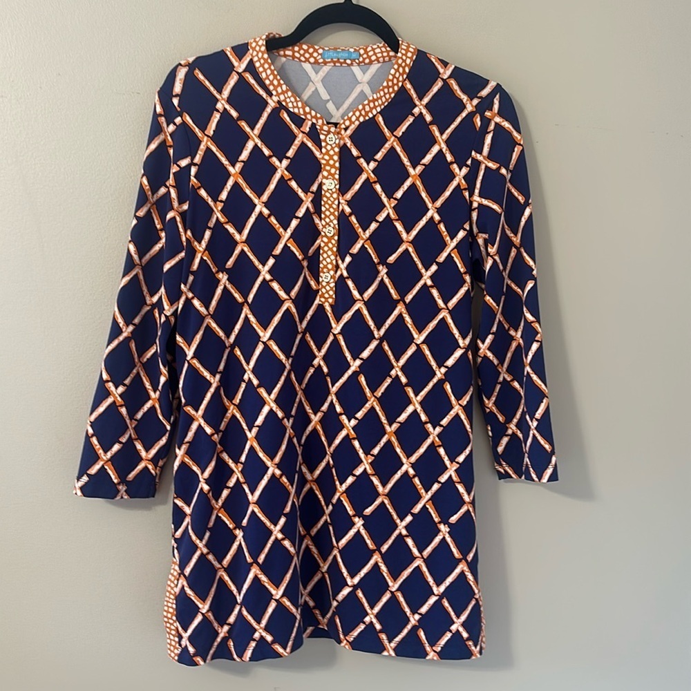 J. McLaughlin Womens Catalina Cloth Bamboo Print Tunic Henley Sz Medium Preppy